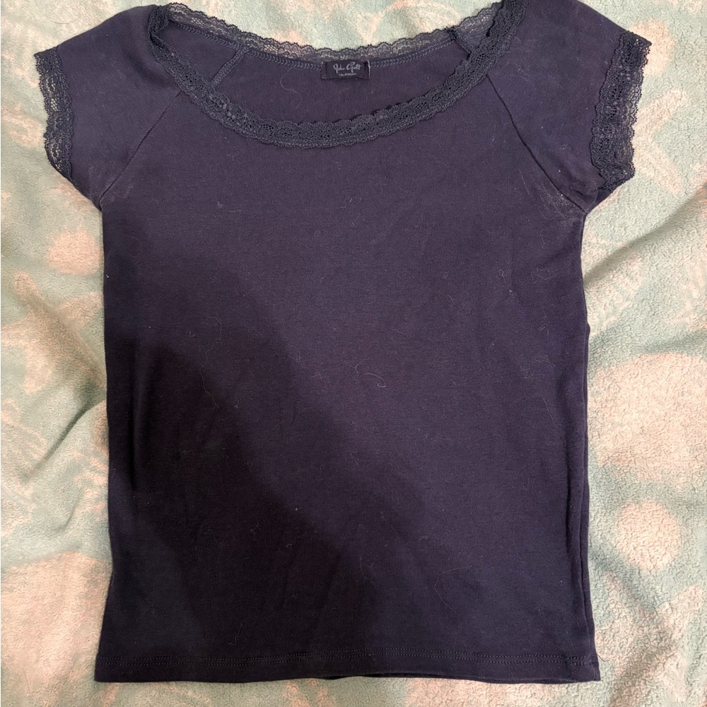 Brandy Melville Dark Blue Lace Trim Tee